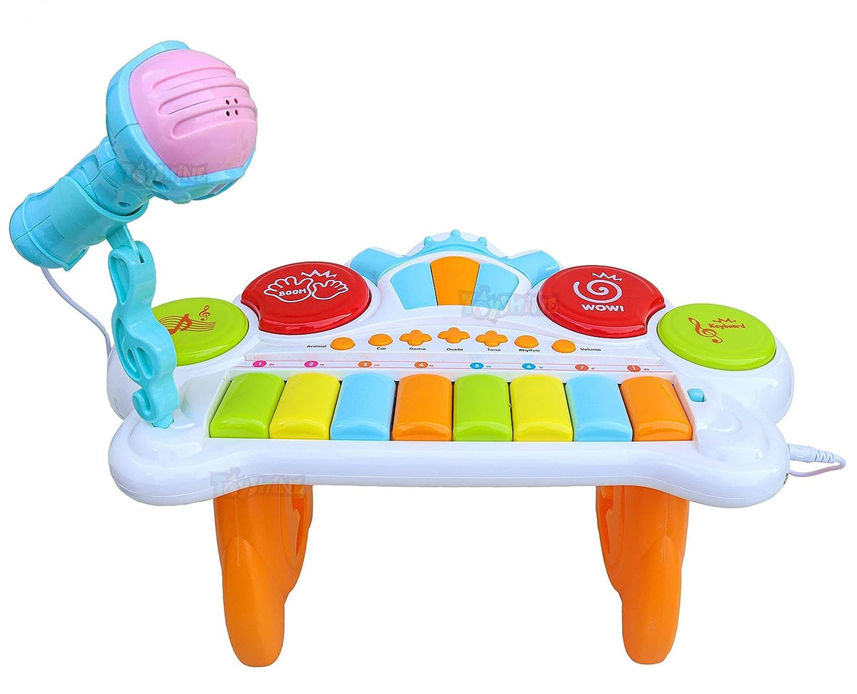 Toyshine 2 In 1 Kids Drum Set And Piano Toy Adjustable Microphone | Toddler Musical Instruments Playset Flash Light Toy For Boys