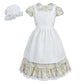 LTAKK Pioneer Dress Girls Colonial Costume Prairie Pilgrim Girl Dresses with Pinafore and Bonnet, Bunny Floral, Large, age over 
