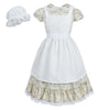 LTAKK Pioneer Dress Girls Colonial Costume Prairie Pilgrim Girl Dresses with Pinafore and Bonnet, Bunny Floral, Large, age over 