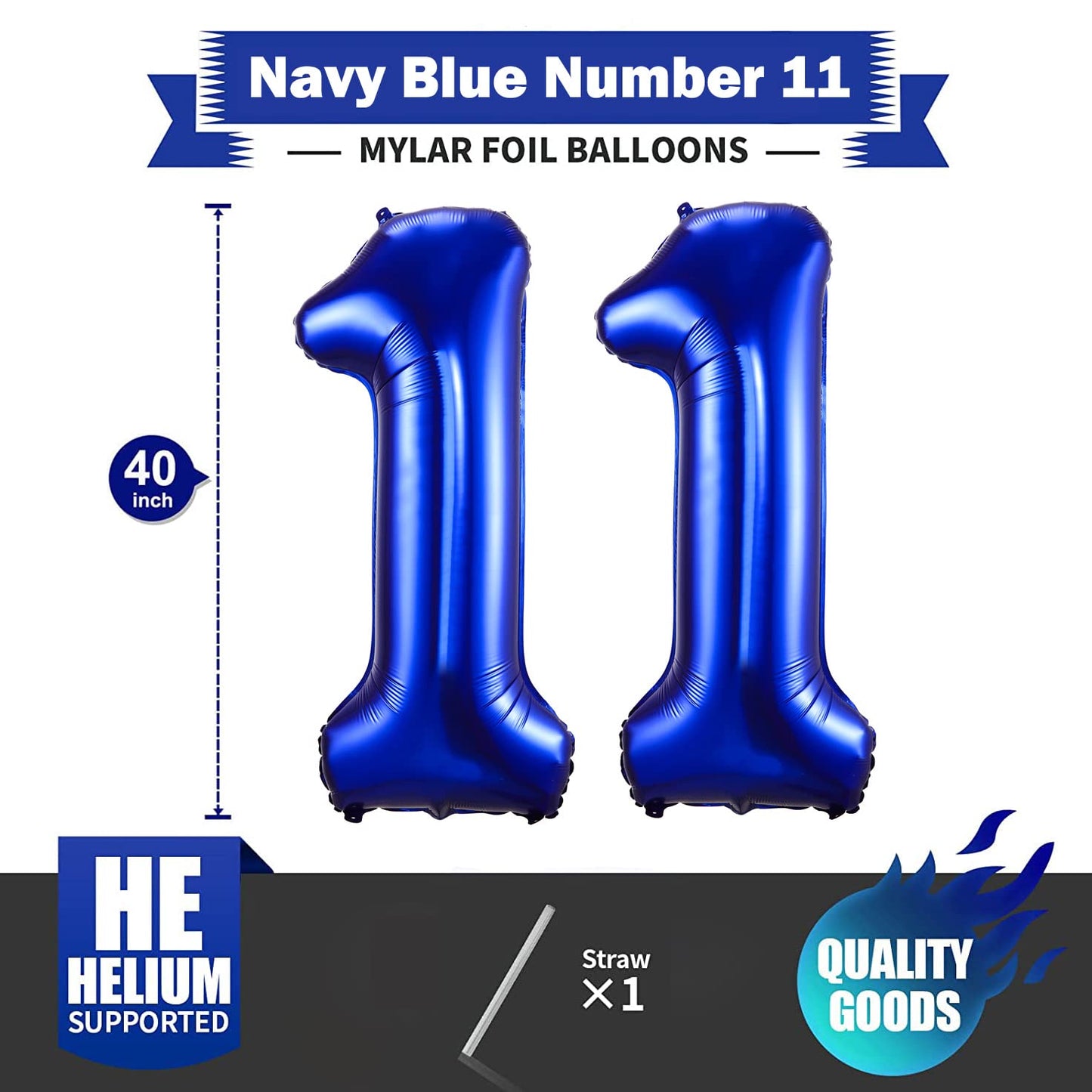 Navy Blue 11 Balloon Numbers,40 Inch Dark Blue 11 Birthday Balloons Large Foil Mylar Balloons Number 11 For Birthday Party Anniversary Decorations