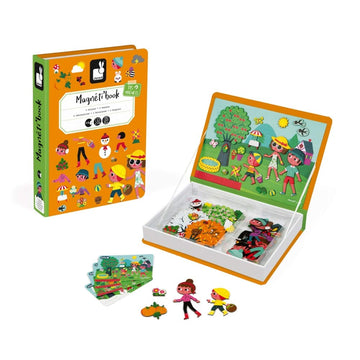 Janod Magnetibook 120 Pc Magnetic 4 Seasons Game - Travel/Storage Case Included - Ages 3+ - J02721