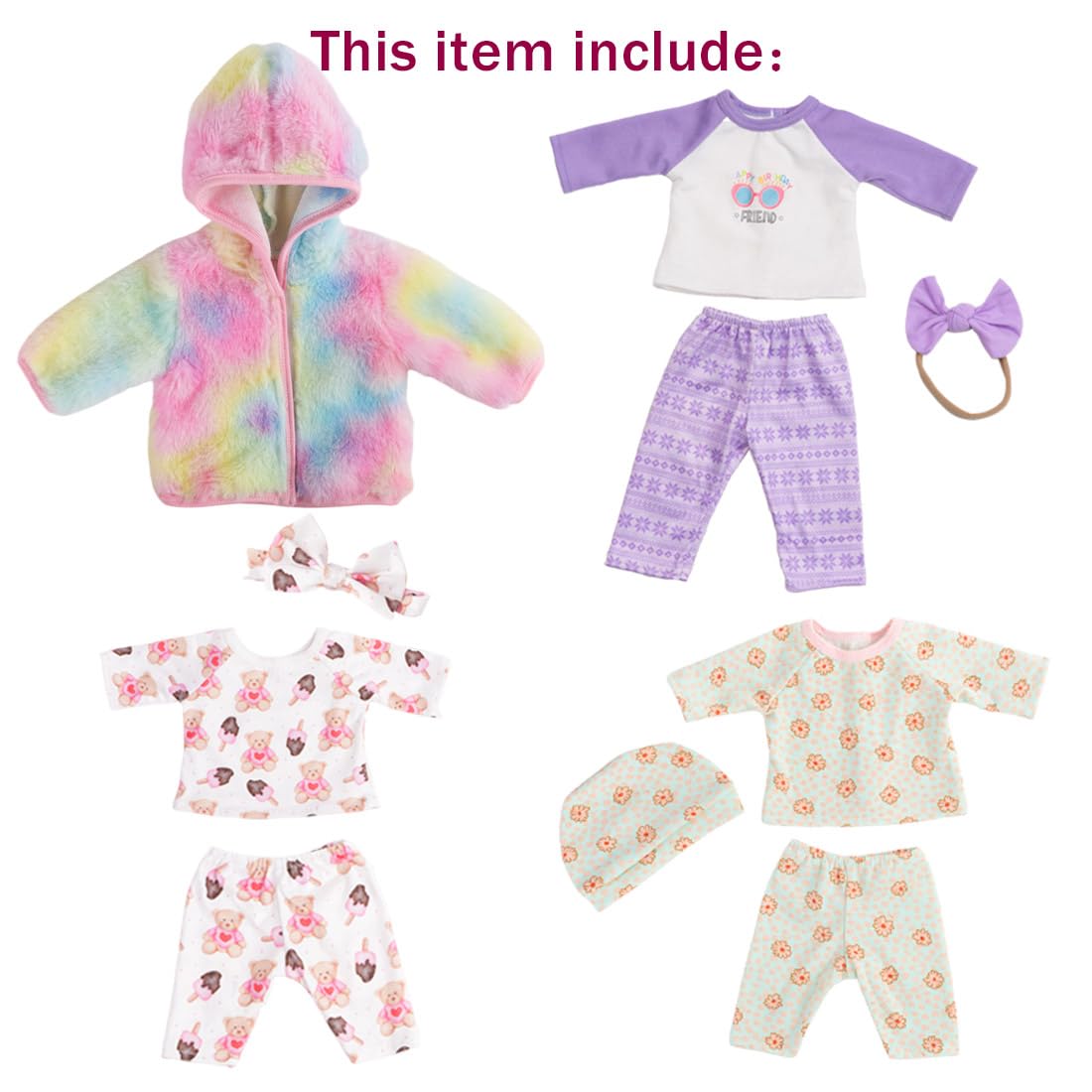 Sweet Dolly Doll Clothes New Born Baby Doll Clothes, Coat, Pajamas, Bodysuits Outfits For 14 Inches To 18 Inches Dolls, 15 Inch