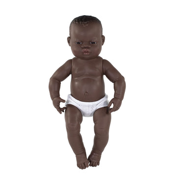 Miniland Doll 15 3/4'' Newborn African Girl - Made In Spain, Anatomically Correct, Quality