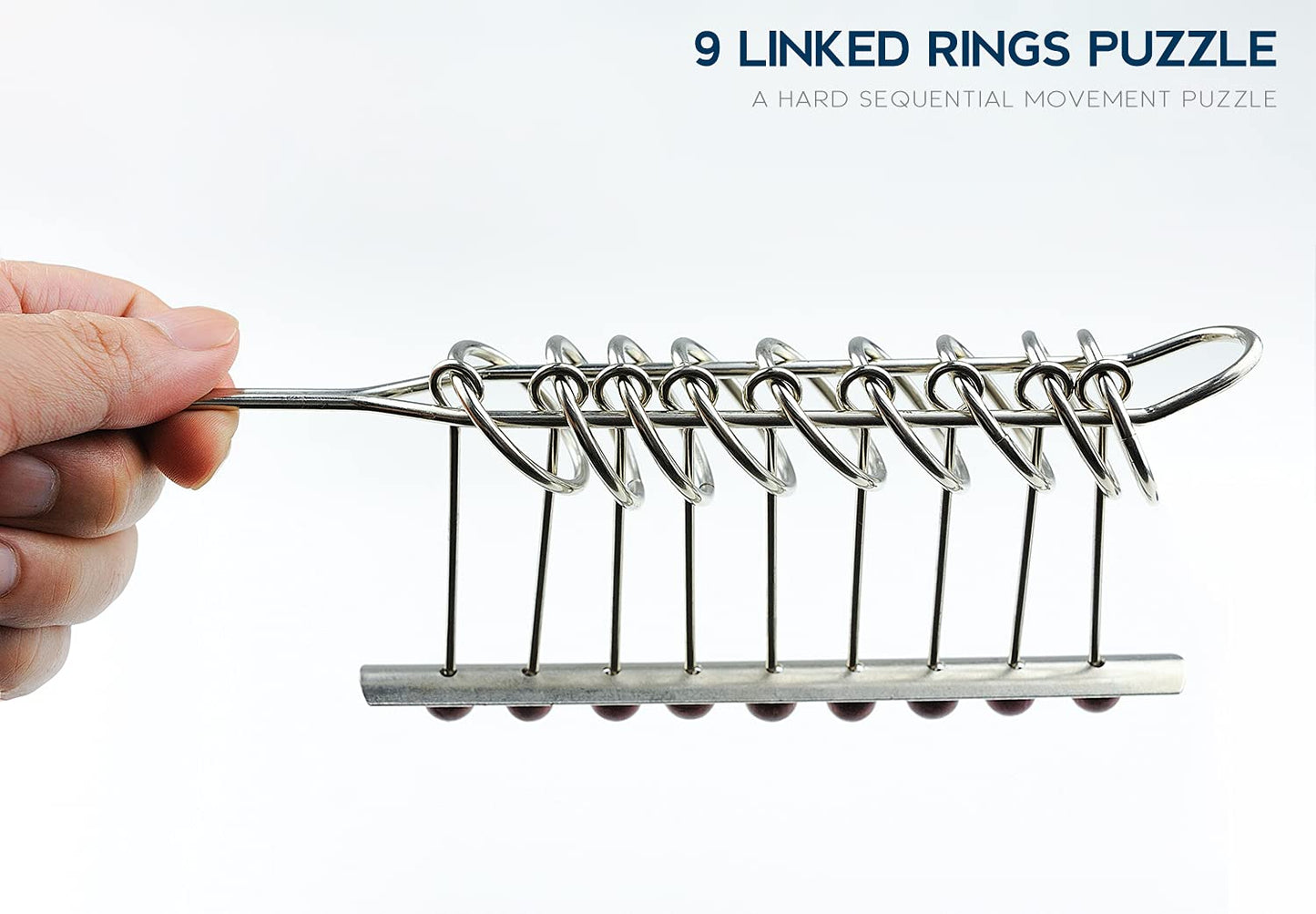 KAILIMENG 9 Linked Rings Metal Puzzle - Adult Brain Teaser - 8.6" x 3.4" IQ Trick Toy - Challenging Mind Game for Adults