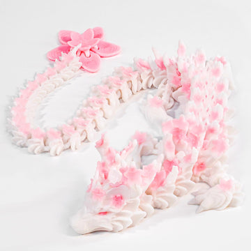 Outgoto 3D Printed Cherry Blossom Dragon - 11.8In Realistic Articulated Dragon Fidget Toy, Desk D  Cor And Collectible (White Pi
