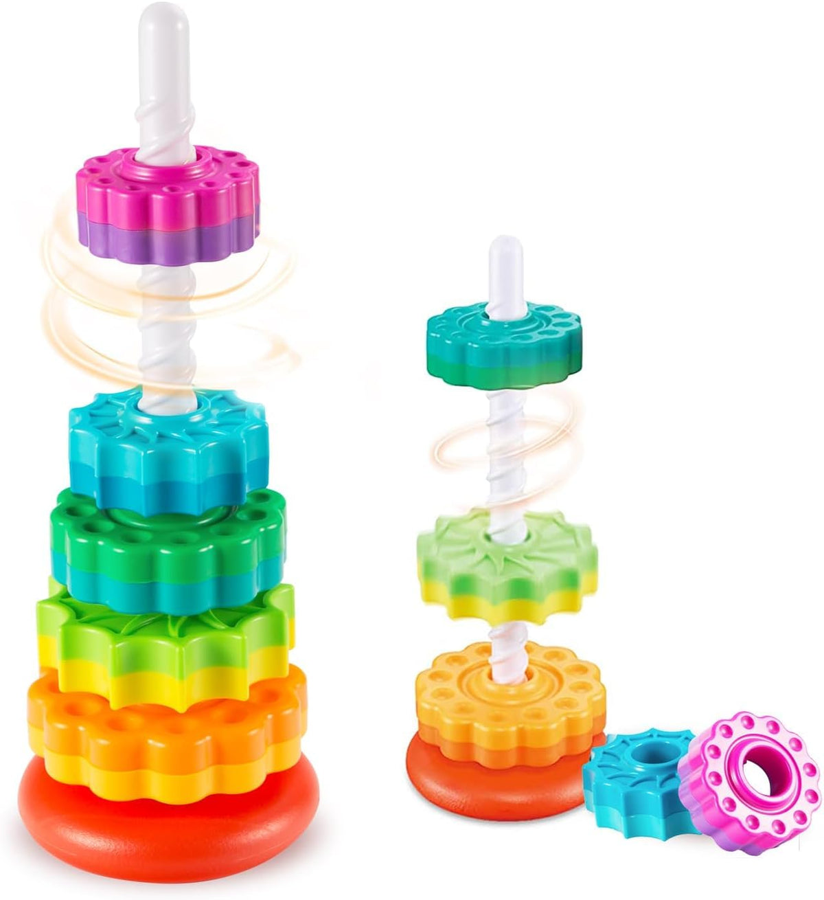 Pluspoint Baby Spinning Stacking Toys For Toddlers 13, Rainbow Ring Stacker Montessori Toys For Babies 612 Months, Sensory Lea