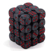 Chessex Velvet Black with Red d6 Dice Set - 12mm, Plastic, 36 Six-Sided Dice