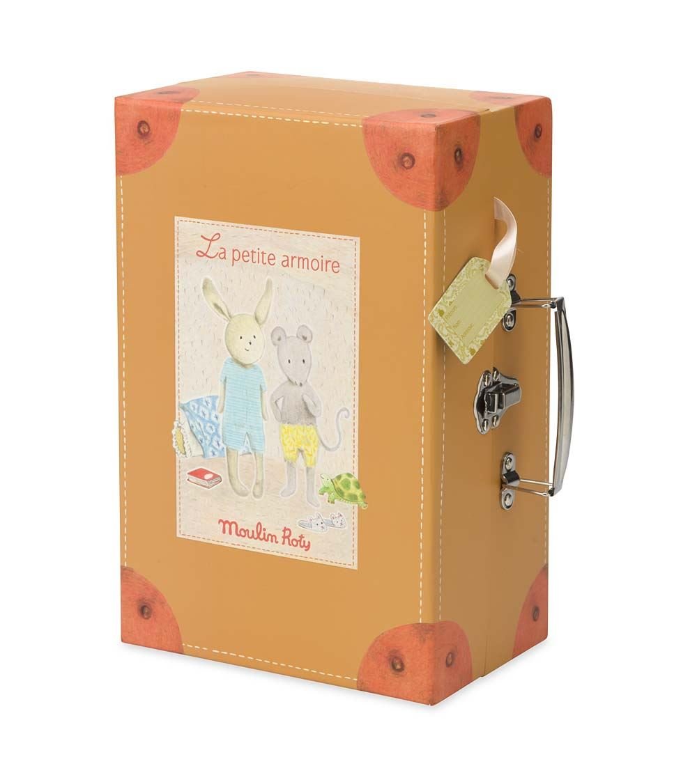 Moulin Roty La Grande Famille Wardrobe Suitcase - Orange Printed Cardboard, Model 632401