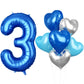 Biapian 40 Inch Blue Number 3 Balloons, Large Number 3 Balloon With 18'' Dark Blue And Silver Foil Heart Shape Balloons Helium F