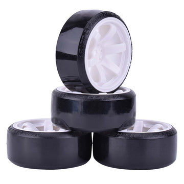 LAFEINA RC Plastic Wheel and Tire Set, 63mm Hard Tyres for 1/10 Drift Car HSP Tamiya HPI Kyosho On-Road Drifting Car (White)