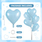 TONIFUL 30Pcs 18 Inch Baby Blue Heart Balloons Pastel Blue Heart Shape Foil Mylar Balloons Decoration for Birthday Valentines D