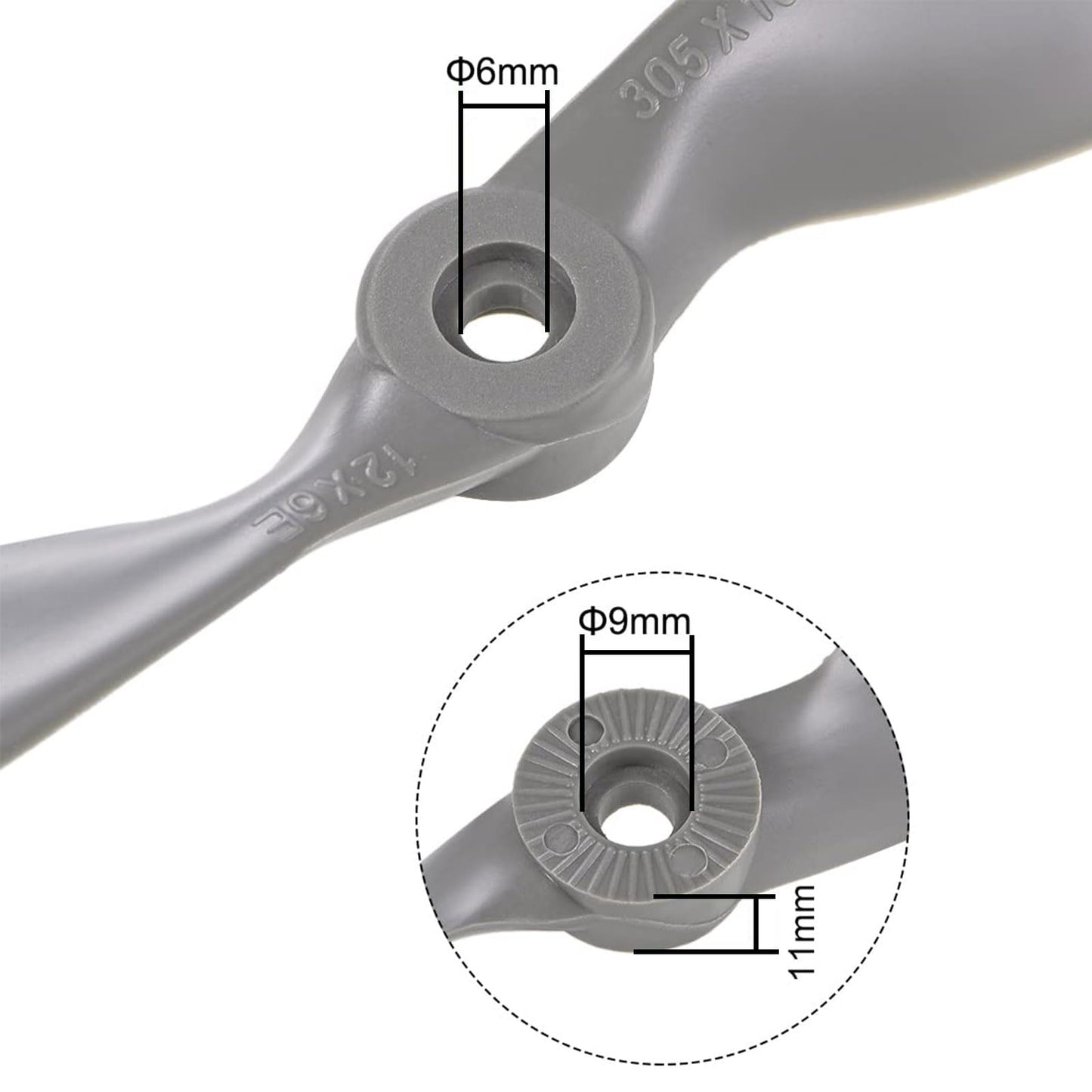 TOP-VIGOR 2pcs CW RC Propellers 1260 12 x 6 Inch 2-Vane RC Vehicle Propellers Replacement for RC Airplane with Adapter Rings Nyl