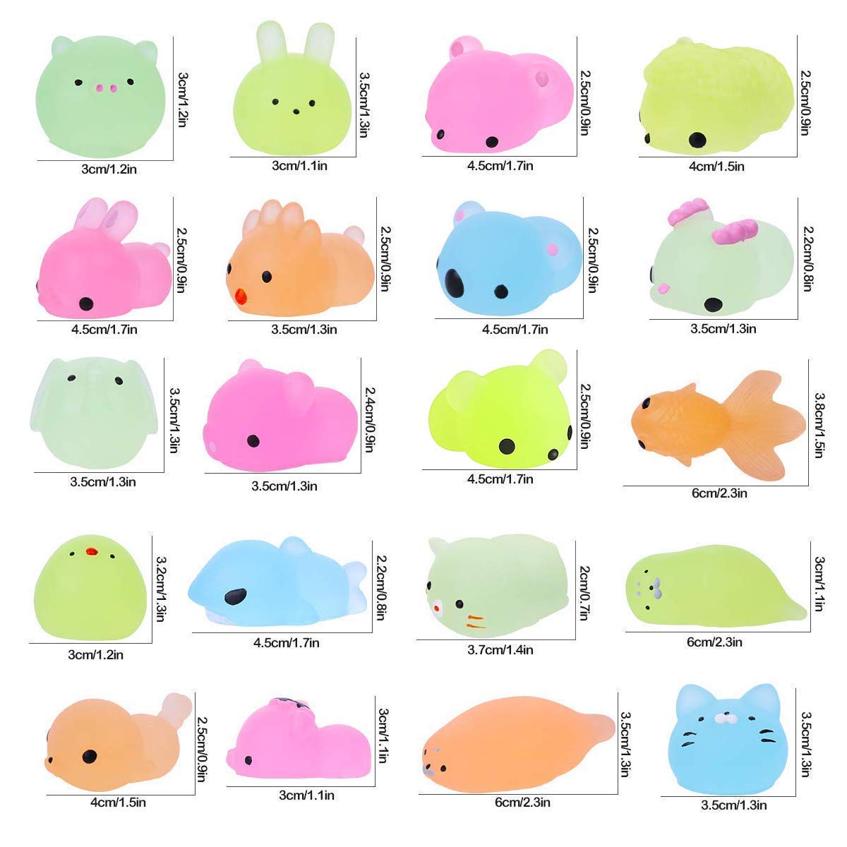 Pokonboy Mochi Squishy Toys Glow In The Dark For Party Favors - 30 Pack Mini Kawaii Cute Animal Squishies Stress Relief Squishy Animals Mochi Cat Squishy With Gift Box