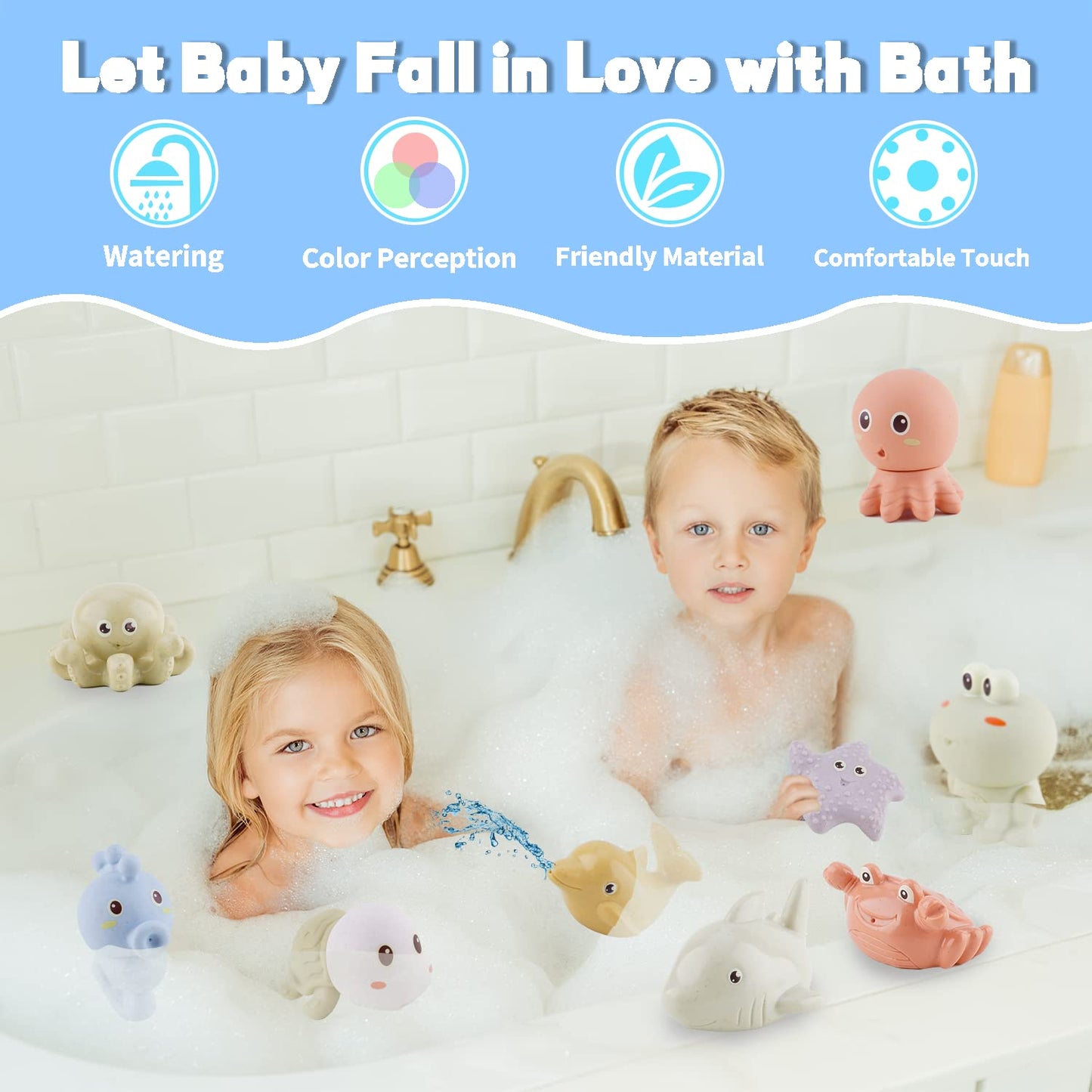 Bath Toys For Babies 6-12 Months - 10Pcs Bath Squirt Toys Silicone Ocean Animals Bathtub Float Toy For Water Play Kids Preschool Education Toy Learning Skills For Bathroom