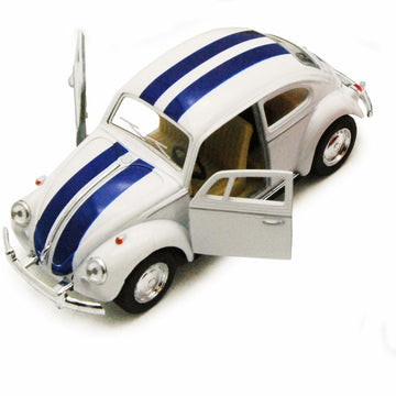 Set of 4 Cars: 5'' Classic 1967 Volkswagen Beetle with Racing Stripes 1:32 Scale (Blue/Red/White/Yellow)