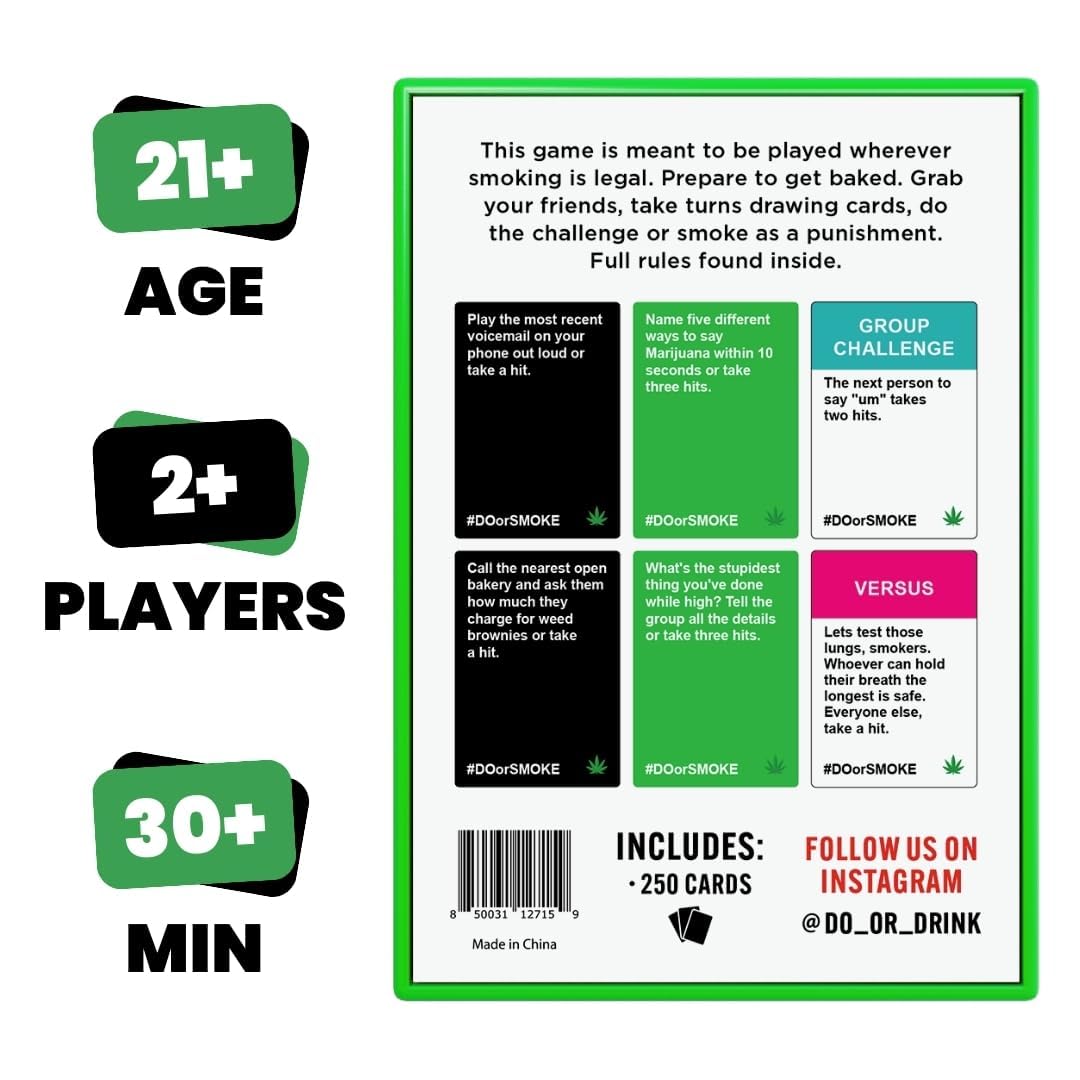 Do or Drink Do or Smoke Party Game - 250 Challenge Cards, Easy to Play, Green
