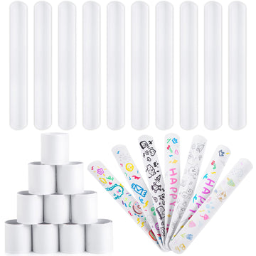 AMOR PRESENT Slap Bracelets Bulk, 64PCS White Slap Bracelets DIY Wrist Band Blank Snap Band for Kids Birthday Party Favors Schoo