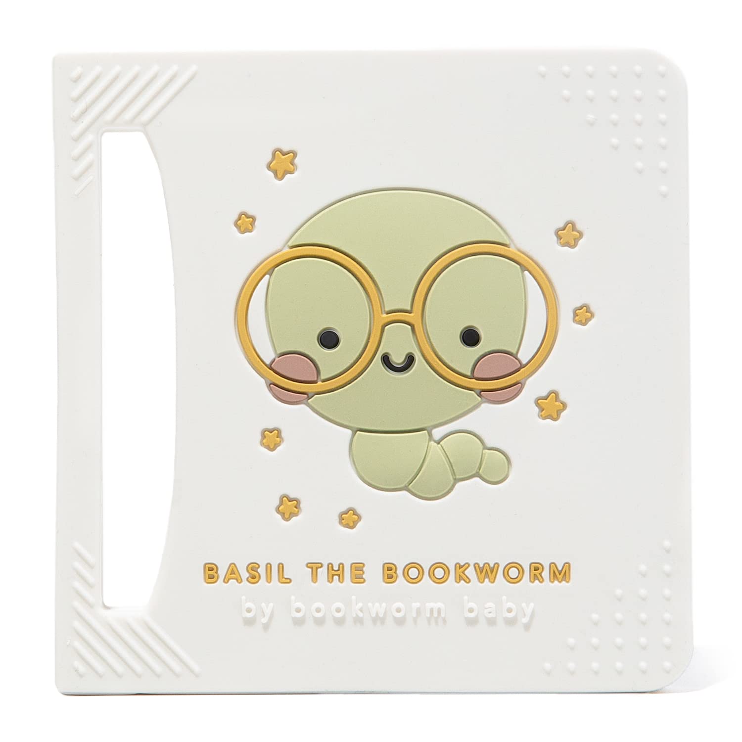 Basil The Bookworm Baby Teether - enhanced BPA Free Silicone Teething Toy | Perfect for Baby Showers | Unique Book-Shaped Design | Freezer & Dishwasher Safe (Age: 3+ Months)
