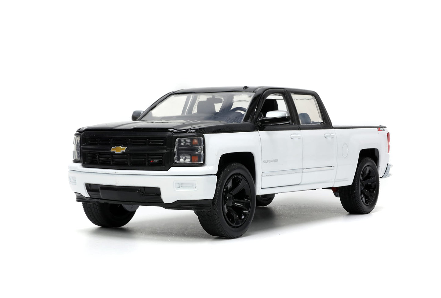 Jada Toys Just Trucks 1:24 2014 Chevy Silverado Z-71 Die-Cast Car Black/White With Tire Rack, Toys For Kids And Adults
