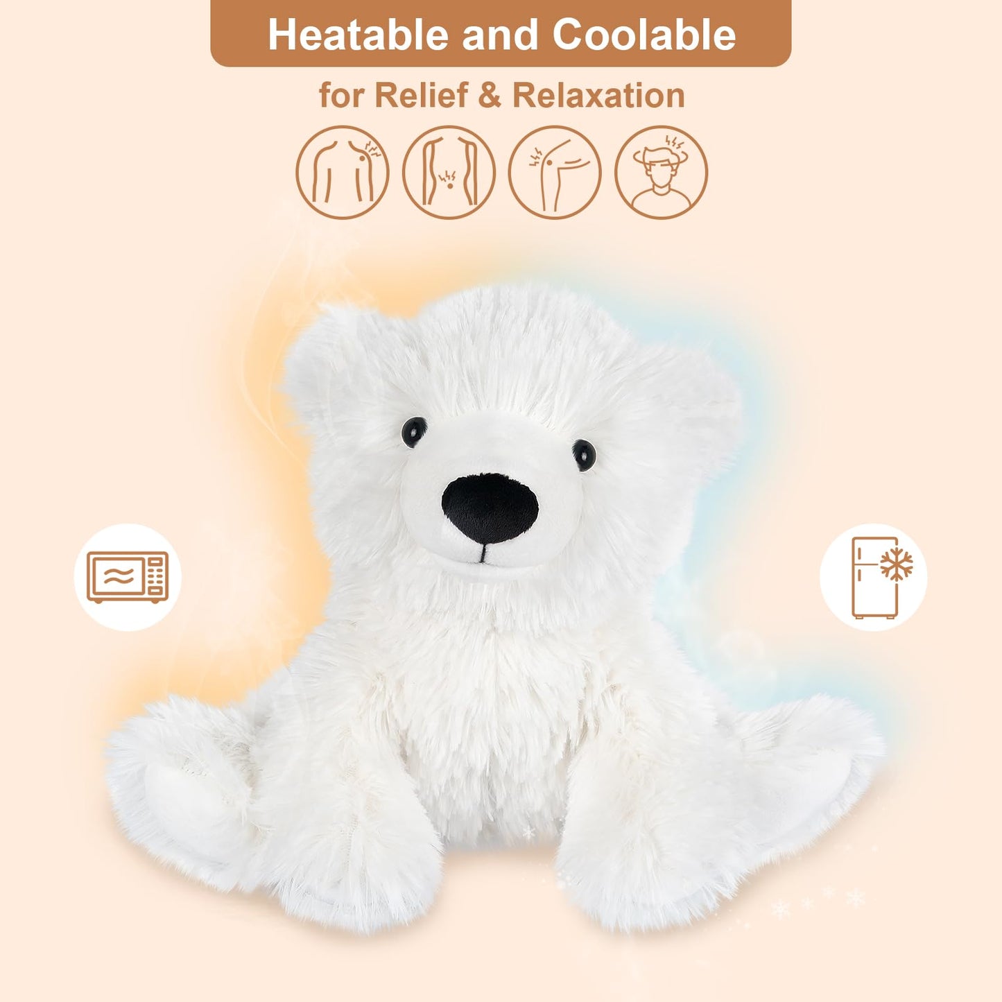 SuzziPals Warming Polar Bear Plush Toy, Microwavable Heating Pad, White, Lavender Scented, Soothing Stress Relief for Kids & Adults