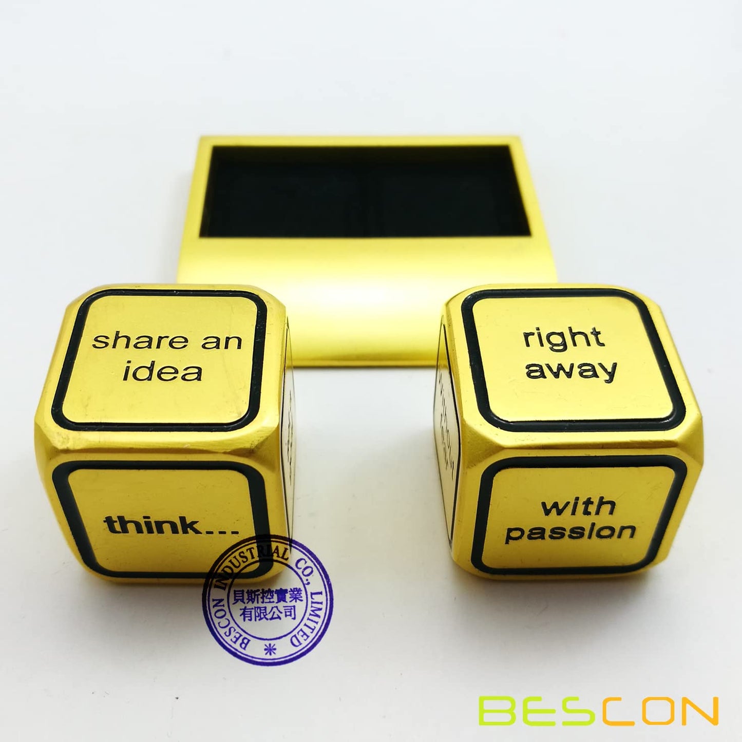 Bescon Promotional Motivational Solid Metallic Dice Set, 2pcs Motivational Desktop Metal Dice Set One Inch D6, Matt Golden Finis
