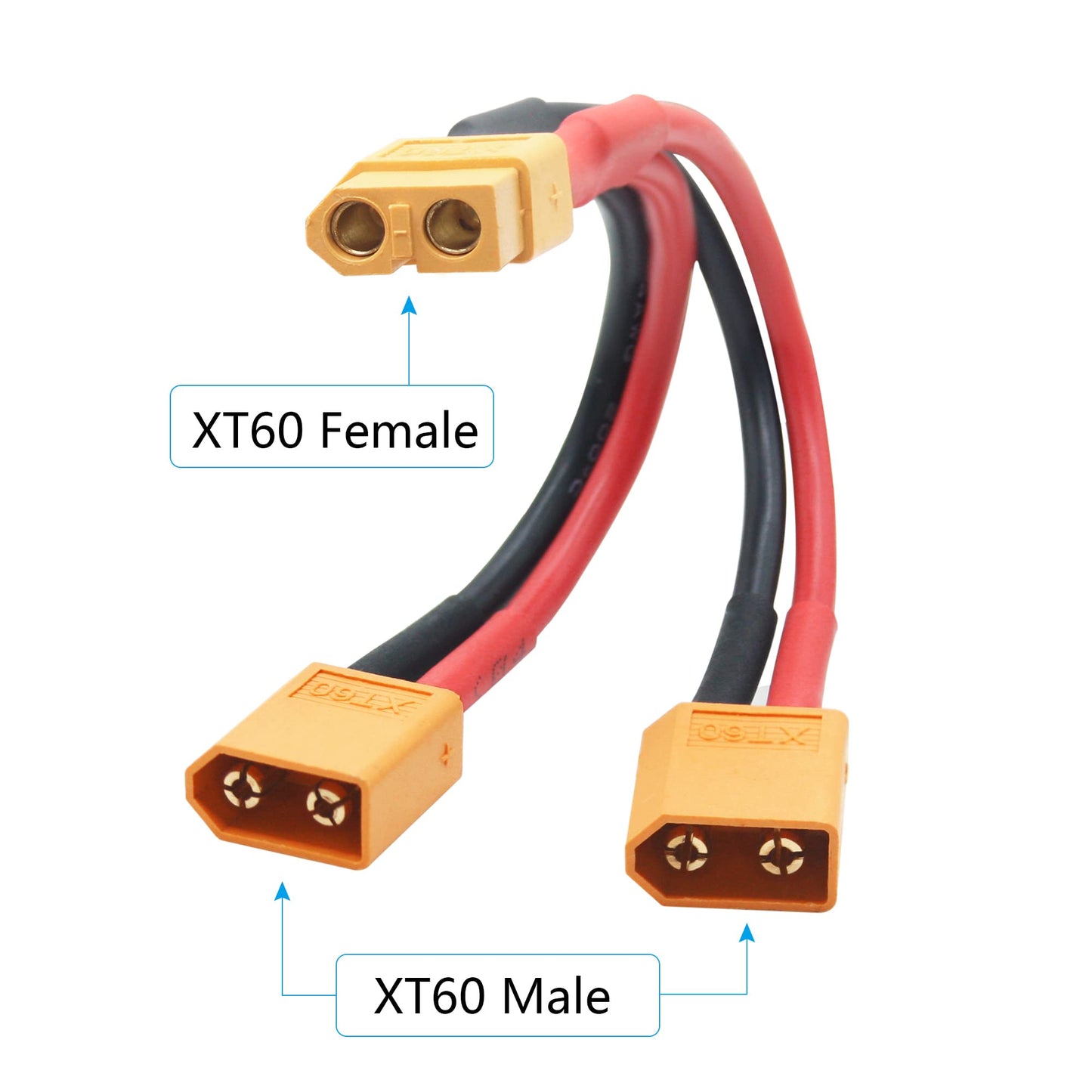 Short XT60 Parallel Battery Connector Cable,14AWG XT60 Male to Female Y Splitter Adapter Cable,10cm/3.93inch for RC Multicopter