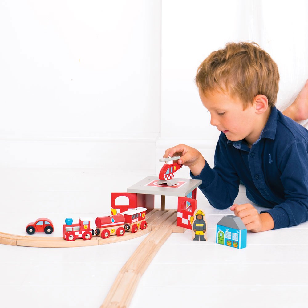 Bigjigs Rail, Firestation Shed, Wooden Toys, Bigjigs Train Accessories, Wooden Fire Station, Wooden Shed, Rescue Vehicles Toys, Wooden Train Sets, Wooden Toys For 3 4 5 Year Olds