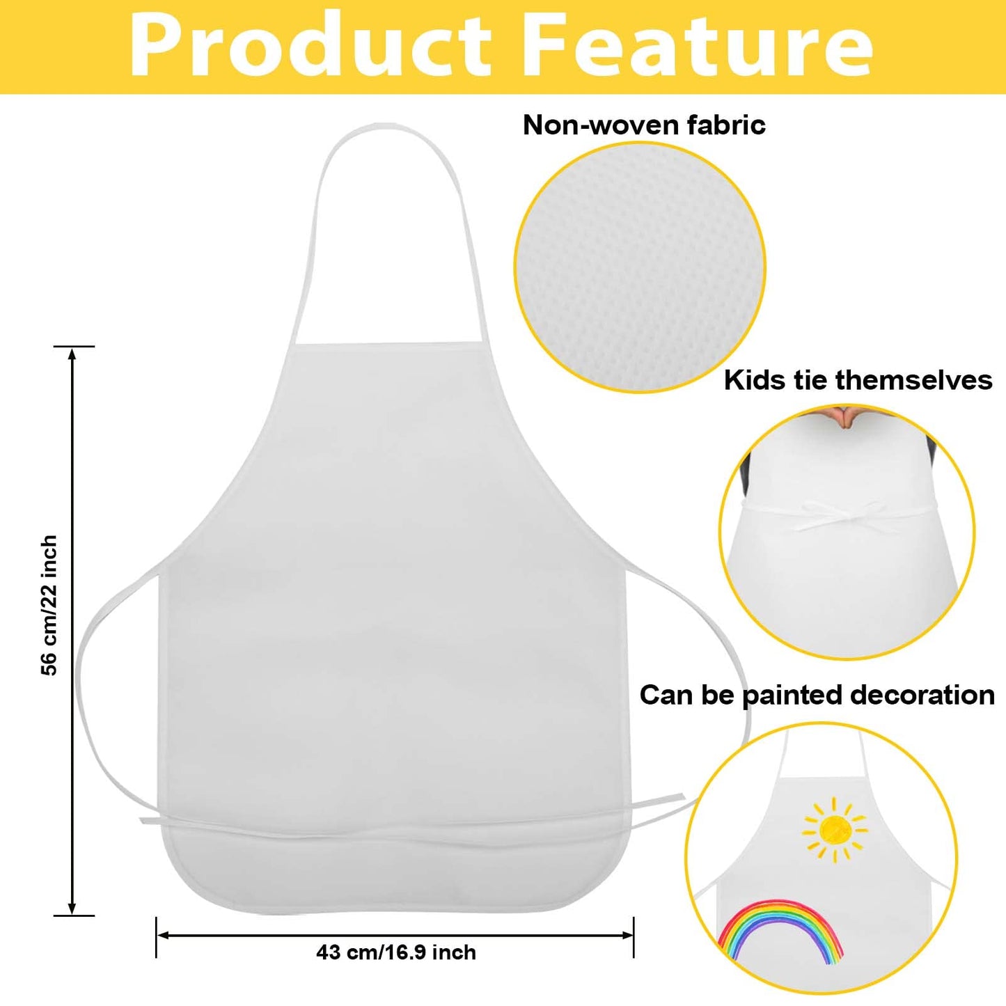 Sntieecr 24 Pieces Kids Apron and Chef Hat Set, Adjustable Kids White Non Woven Fabric Chef Hats Skin-friendly Child Apron for K