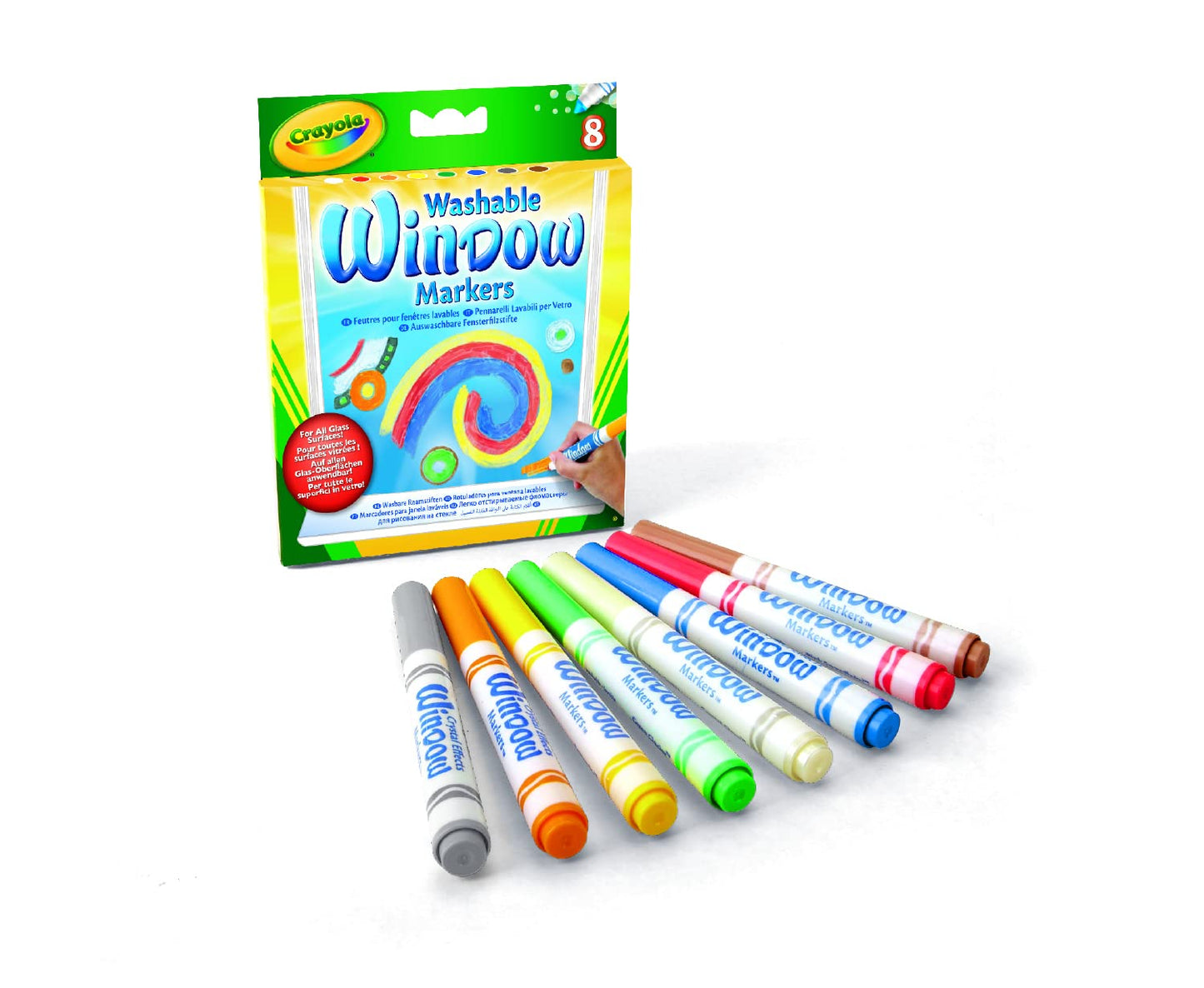 Crayola Window Markers (8 Count), Washable Window Markers for Kids, Works On Glass Surfaces, Fun Gifts for Kids