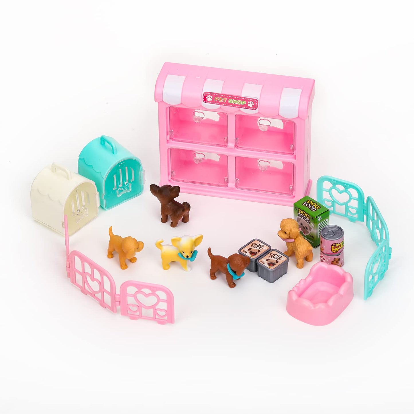 TQQFUN 32 PCS Dog Figures Play Set, Pet Care Center Pretend Play Set with Realistic Puppy Toys, Educational Gifts for Girls and