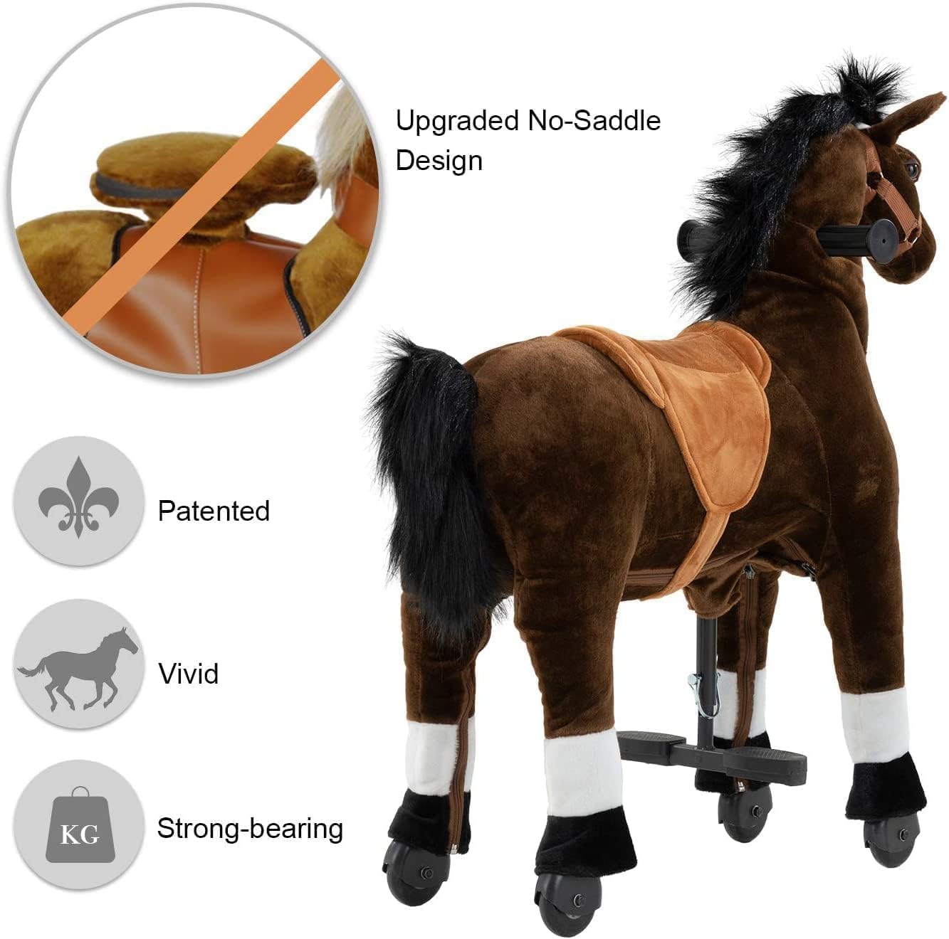Pipleo Ride on Horse for Kids  (41.33'' Height) Horse Ride on Toy for 7 Years Old to mature-themed  Riding Horse Rider Mechanical Walking Action Plush Animal  No Battery or Electricity  Max Load 187 LBS - BRN