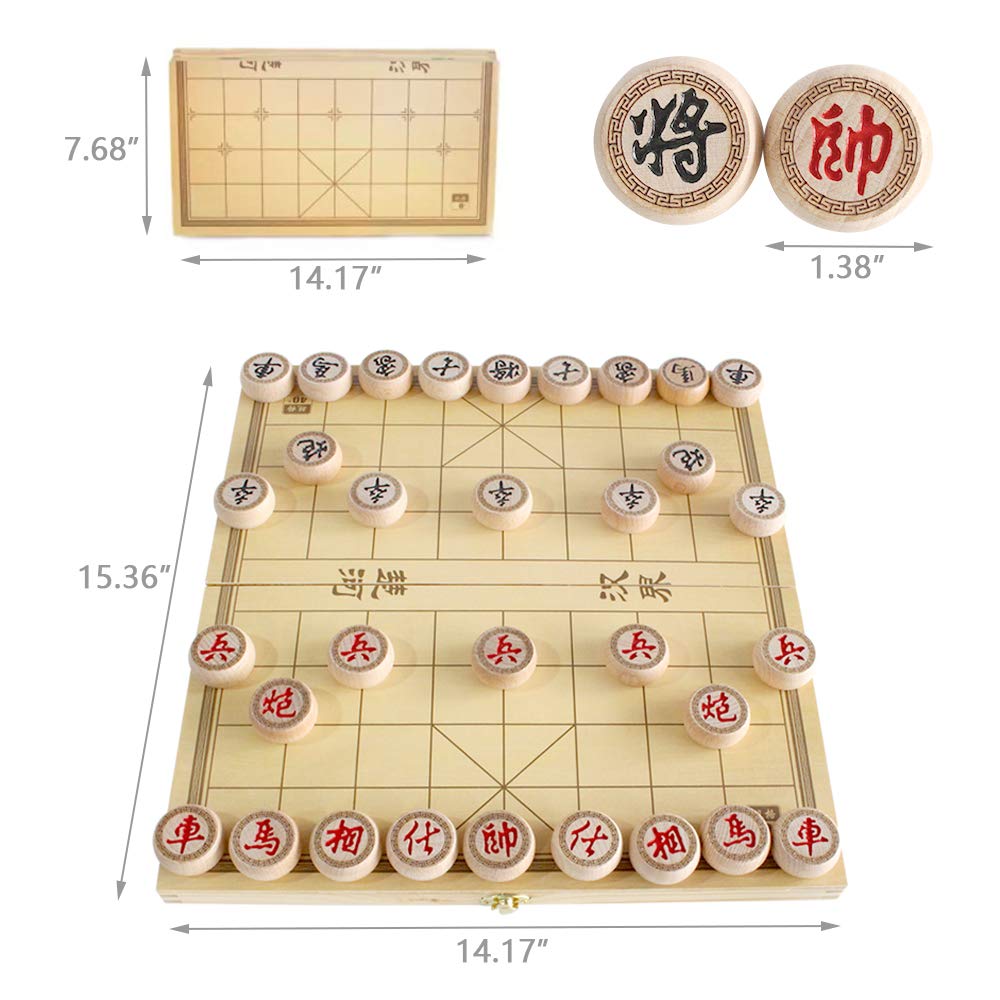 Luoyer 14 Inch Wooden Foldable Chinese Chess Xiangqi Travel Game Set With Wooden Chess Pieces Traditional Tabletop Strategy And Skill Game For Teens Adults