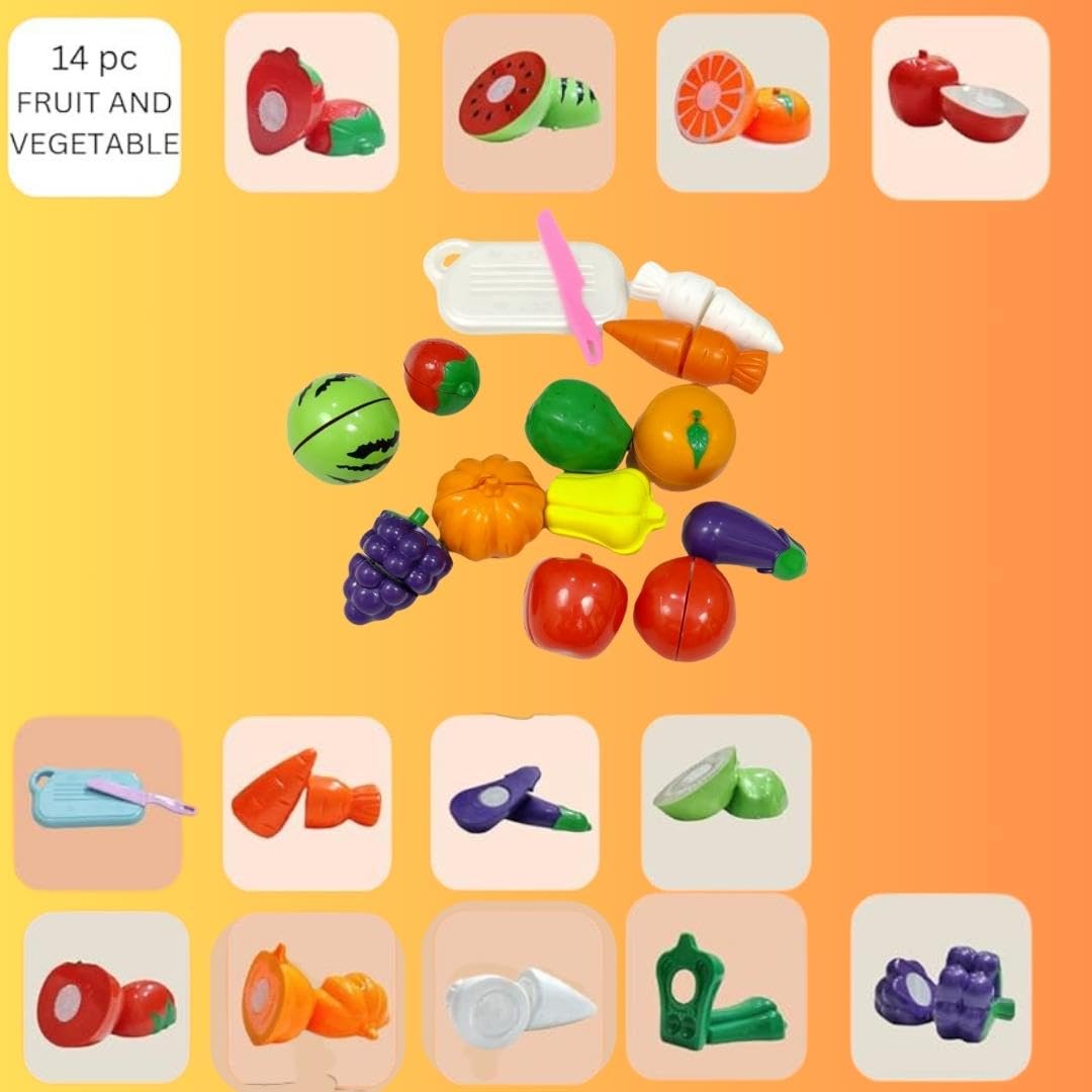 Pluspoint The Big Basket Fruit Cutting Toy With Storage Basket Realistic Sliceable Fruits And Vegetable Pretend Play Kids Set In