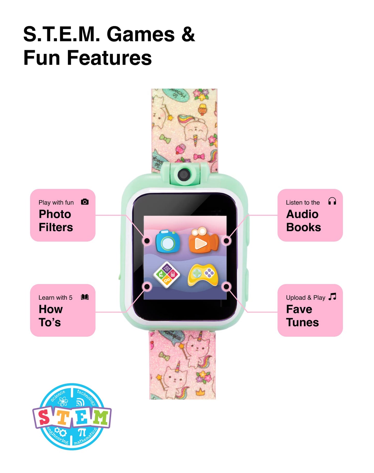 PlayZoom Kids Smart Watch 2 - Video Camera Selfies STEM Learning Educational Fun Games, MP3 Music Player Audio Books Touch Scree