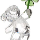Swarovski Kris Bears Lucky Charm Figurine, Clear Swarovski Crystal With A Green Four-Leafed Clover Accent, Part Of The Swarovski Kris Bears Collection