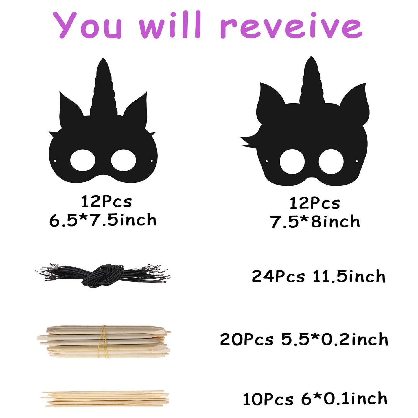 MALLMALL6 24Pcs Magic Horse Mask Scratch DIY Masks Party Favors Color Reveal Scratchboard Magic Horse Theme Birthday Party Suppl