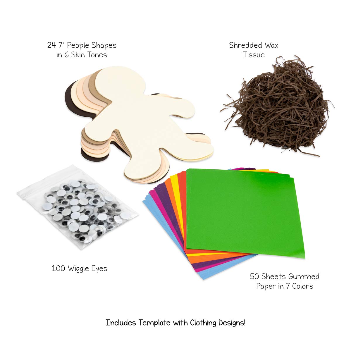 Hygloss Products Diverse Multi-Ethnic People Kit, 7 Inches, Pack of 24, Assorted