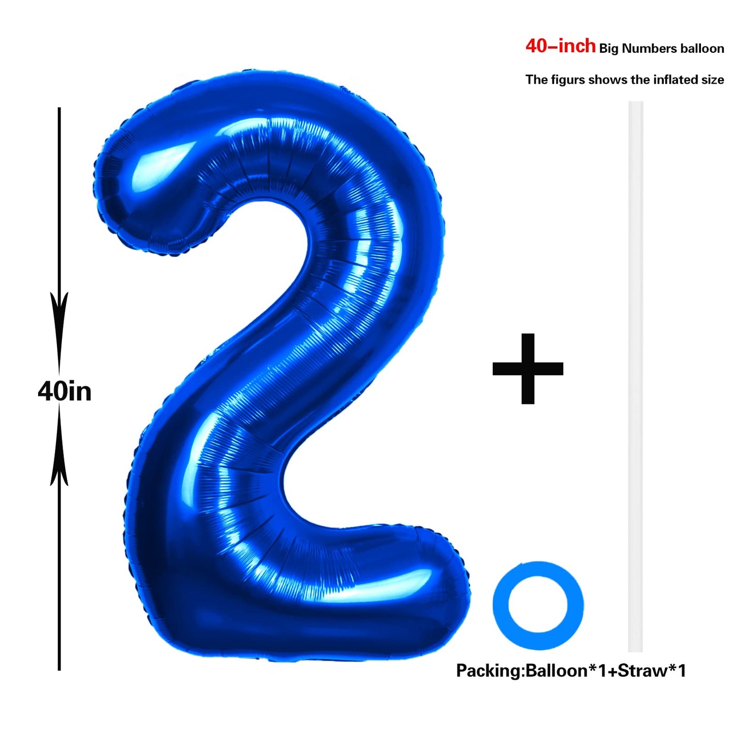 40 Inch Big Blue 2 Balloon Number 2 Large Foil Helium Number Balloons 0-9 Jumbo Giant Happy 2Nd Birthday Party Decorations For B