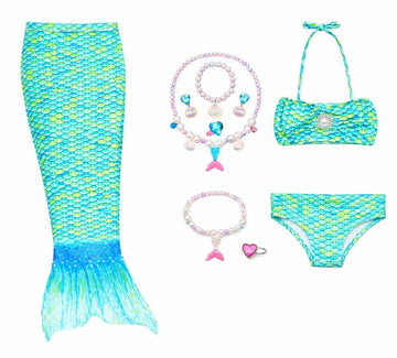 FancyDressWale Girls Fancy Dress Costume Set with Skirt, Top, Bottom & Accessories | Kids Party & Role Play Outfit (BlueGreen, 