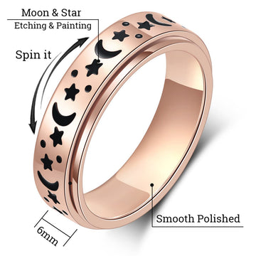 Mhwtty Anxiety Ring For Women Moon Star Fidget Ring Stainless Steel Spinner Rings Gift For Women Men Rose Gold Size 10