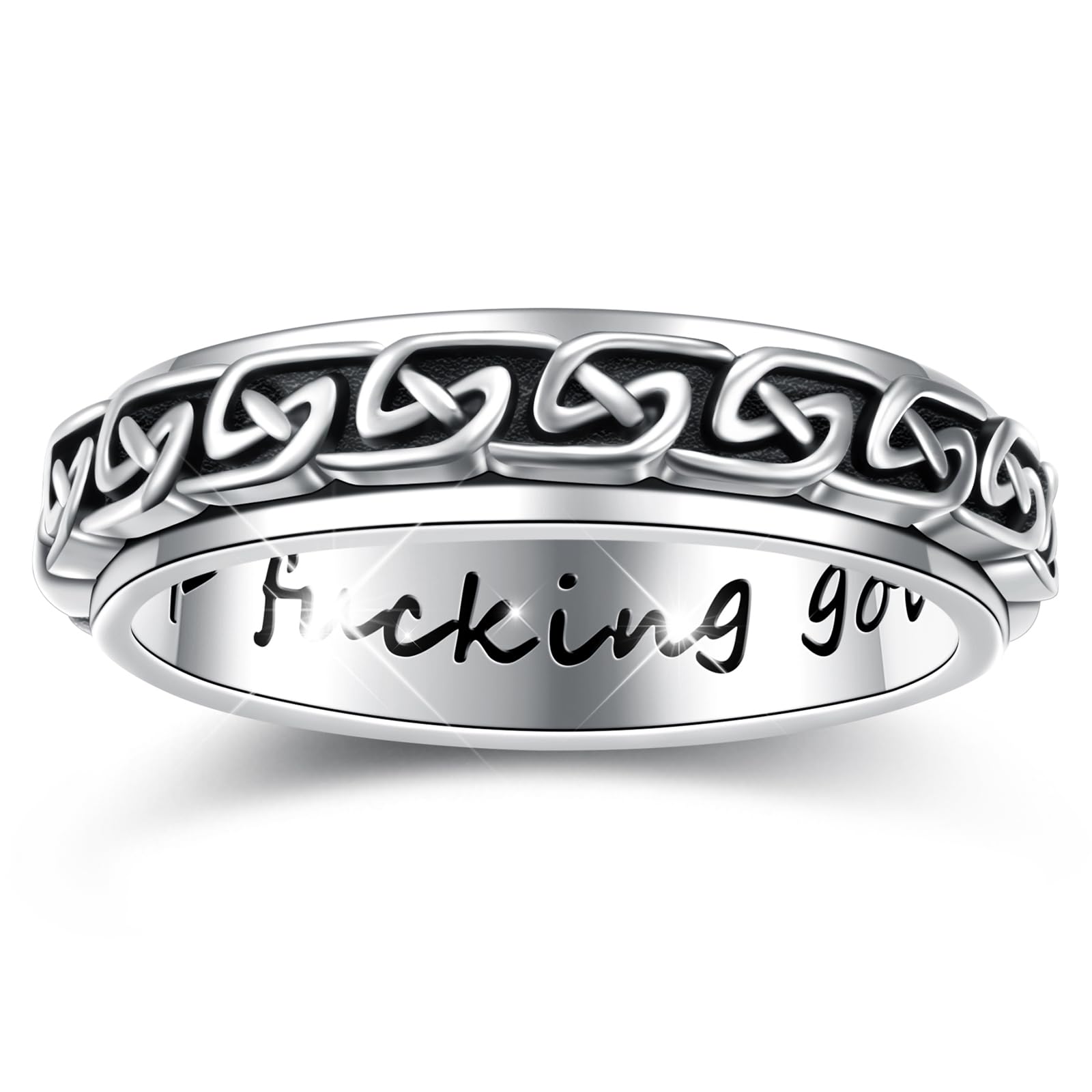 Hoohwe Spinner Rings For Anxiety,S925 Sterling Silver Fidget Anxiety Worry Relieving Boredom Band Rings (5.Celtic Knot Rings, 8)