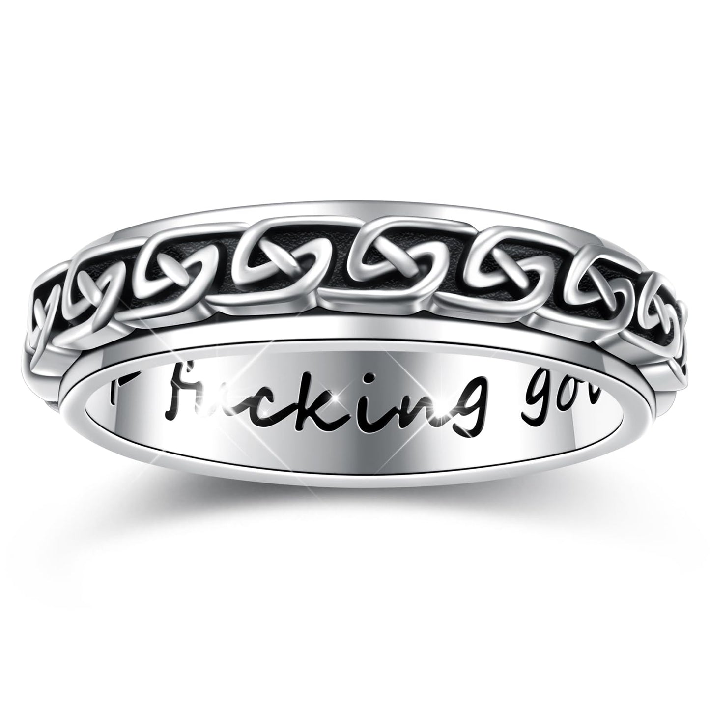 HOOHWE Spinner Rings for Anxiety,S925 Sterling Silver Fidget Anxiety Worry Relieving Boredom Band Rings (5.Celtic Knot Rings, 6)