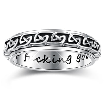 HOOHWE Spinner Rings for Anxiety,S925 Sterling Silver Fidget Anxiety Worry Relieving Boredom Band Rings (5.Celtic Knot Rings, 6)