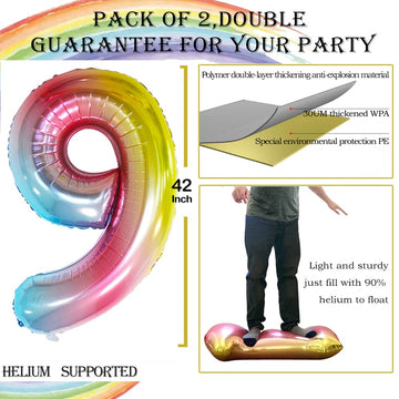 Goer Number 19 Balloons For 19Th Birthday Sweet 19 Party Decorations,42 Inch Jumbo Foil Helium 91 Balloons For 91St Birthday Party Decoration (Rainbow)