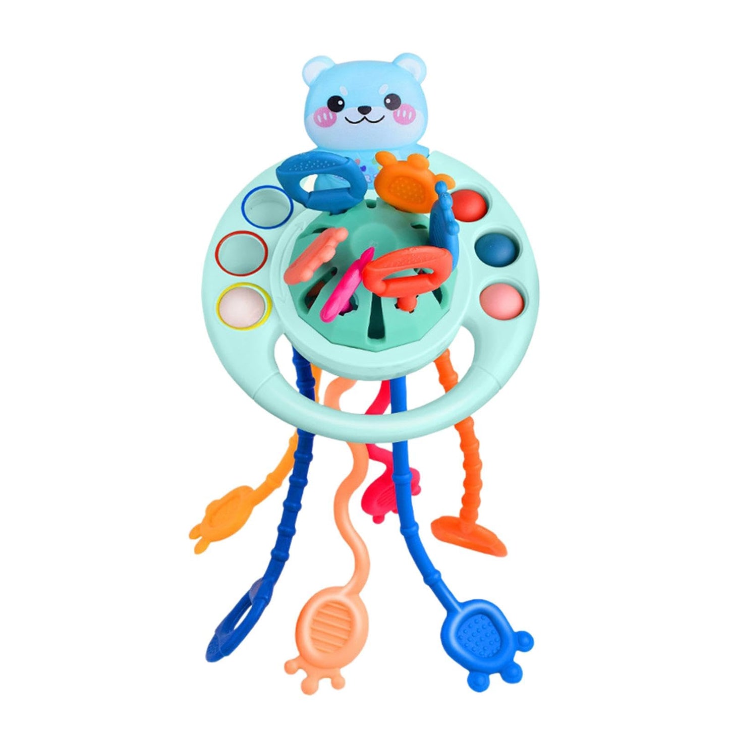 Ilsmysutra Travel Pull String Activity Toy Montessori Toys For Kids Toddlers Boys Girls Blue Bear
