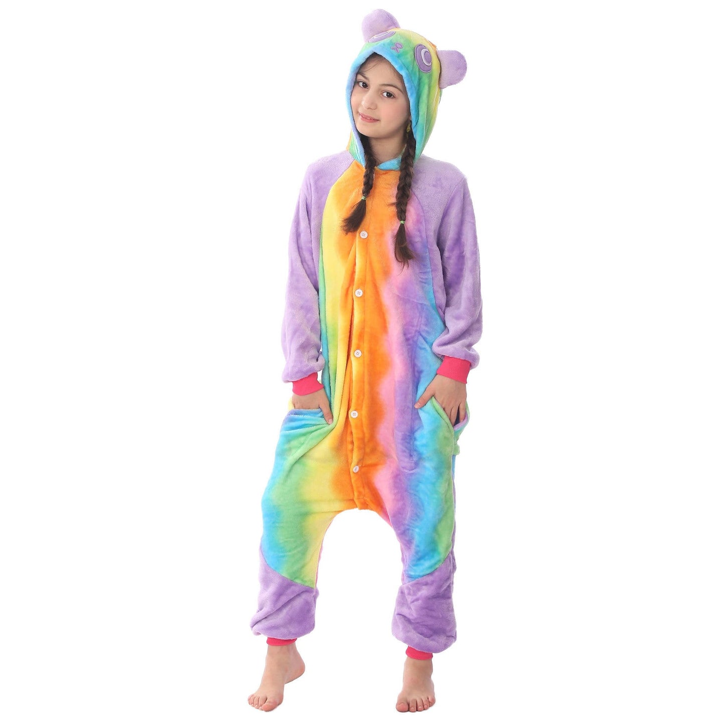 Woyasim Unisex Flannel Costume Onesie Kids Halloween Easter Animal Cosplay For Girls Boys One Piece Pulple Panda L
