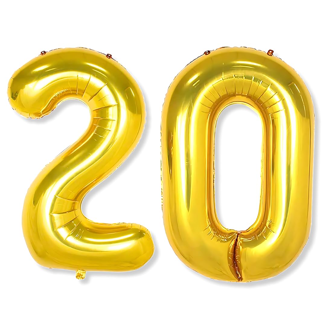 Flyloons 20 number Golden Foil Balloon 16 inch Size Birthday Decoration Items Pack of 2 | 20th Year Balloons | Twenty