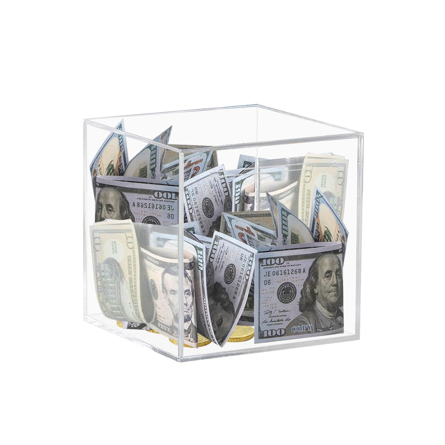 Cargooy Clear Piggy Bank for mature-themeds Kids  Transparent Money Bank for Cash Savings and Coin Savings  Acrylic Clear Box Must be Broken to Open  Birthday Gifts for Kids and mature-themeds (Cube)