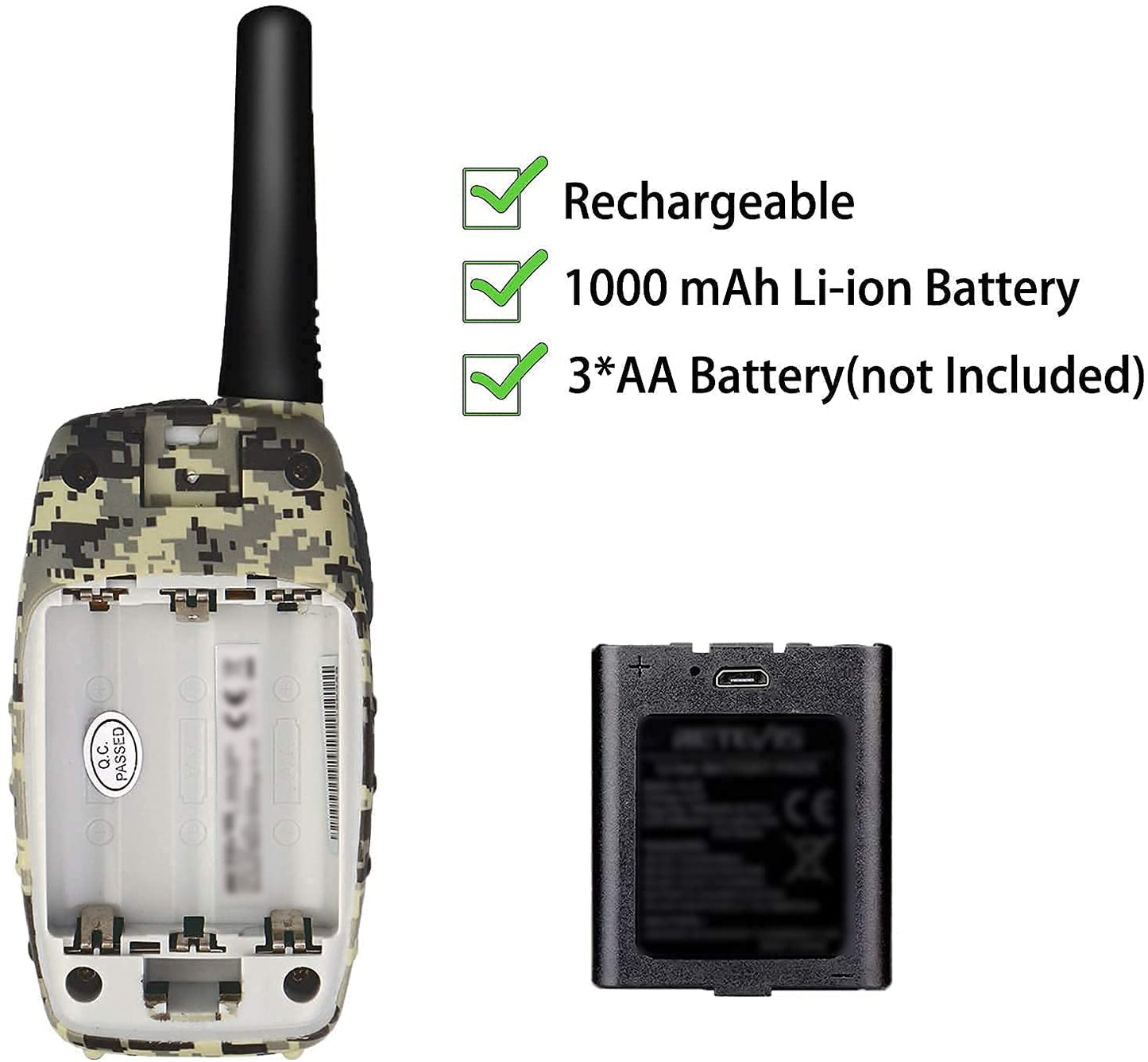 Retevis Rt628 Walkie Talkies For Kids Rechargeable,22Ch Vox Long Range Kids Walkie Talkie,Toys For 6-12 Year Old Boy Birthday Gifts For Outdoor Scavenger Hunt(Camouflage, 2 Pack)