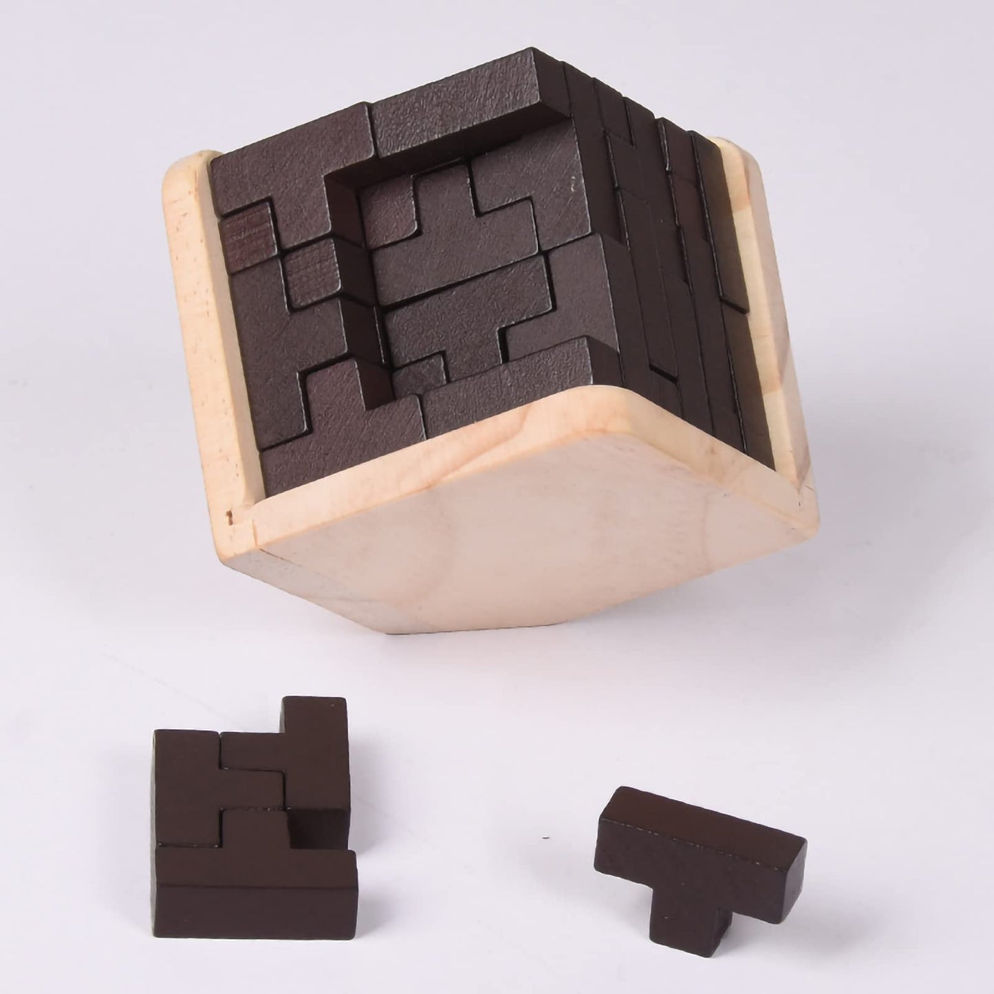 3D Wooden Brain Teaser Puzzle Cube Wooden Puzzles T-Shaped Jigsaw Logic Puzzle Game Puzzles Educational Toy for Kids and Adults